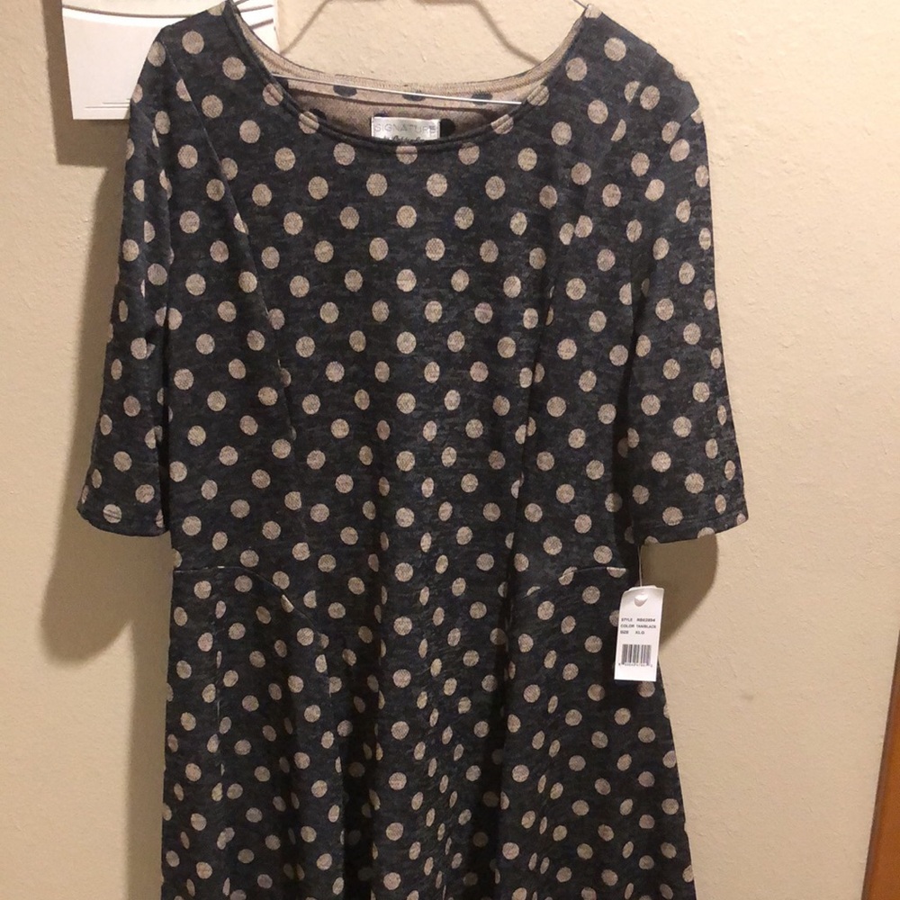 Robbie Bee Dress gray tan polka dot size XL NEW
